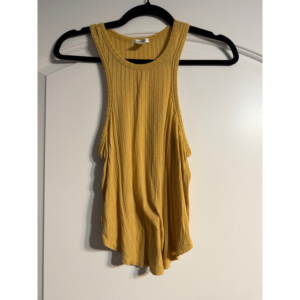 Bozzolo Tank Top XS Mustard Yellow Ribbed Racerback High Neck Boho Festival